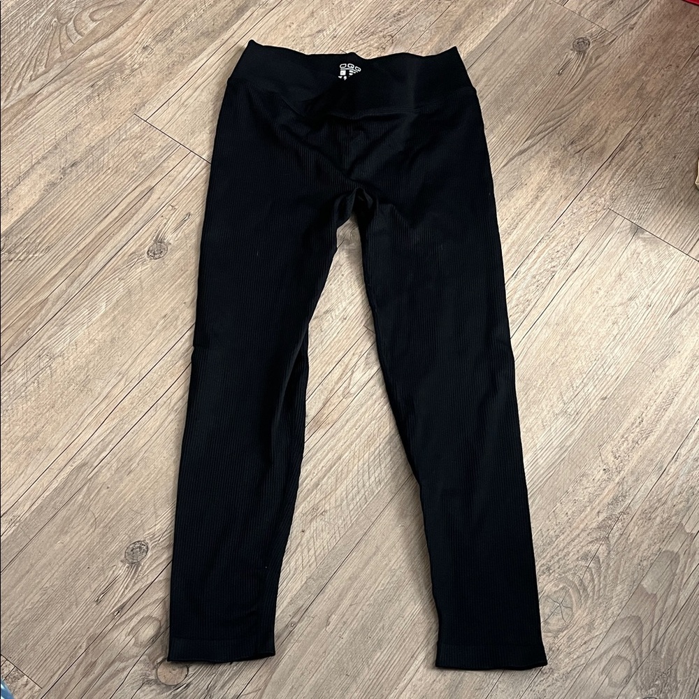 Black Ribbed Leggings with Waistband